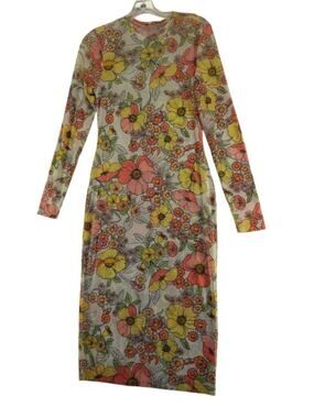 AFRM Loah Long Sleeve Mesh Midi Dress featuring a vibrant floral pattern NEW